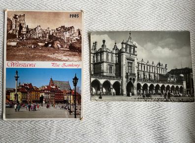 Vintage postcards Poland x 2, Krakow (1958) & Warsaw (2007)