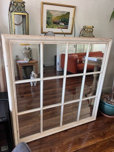 Large Vintage Style Window Pane Mirror