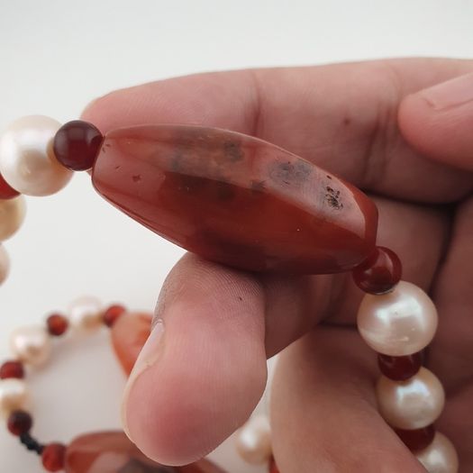Vintage African Carnelian & Fresh Water Authentic Pearl Necklace