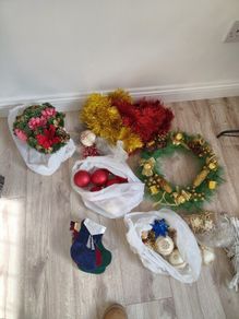 Christmas decorations and two trees