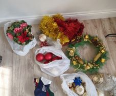 Christmas decorations and two trees