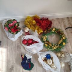 Christmas decorations and two trees