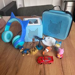Blue Tonie Box with headphones, carry case and 6 Tonies