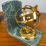 Vintage Mid Century Brass & Marble Armillary Sphere Bookends Image 6