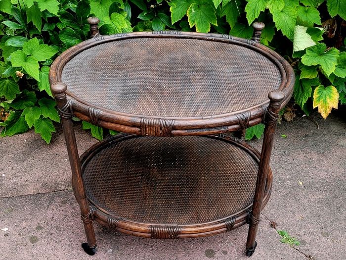 Early 20th century french bamboo drinks trolley