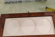 Vintage Addison Ross London MH63M7 Brown Star Marquetry 3x7 triple image photo frame, wooden photo frame, long photo frame, made in England, desk photo frame, 3 image frame, Oval Mount wall hanging.
