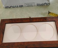 Vintage Addison Ross London MH63M7 Brown Star Marquetry 3x7 triple image photo frame, wooden photo frame, long photo frame, made in England, desk photo frame, 3 image frame, Oval Mount wall hanging.