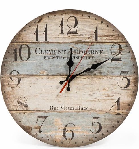 30cm Silent Wooden Round Wall Clock Vintage Rustic Chic Style Arabic Numerals Wooden Round Decorative Wall Clock