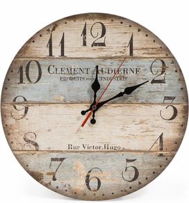 30cm Silent Wooden Round Wall Clock Vintage Rustic Chic Style Arabic Numerals Wooden Round Decorative Wall Clock