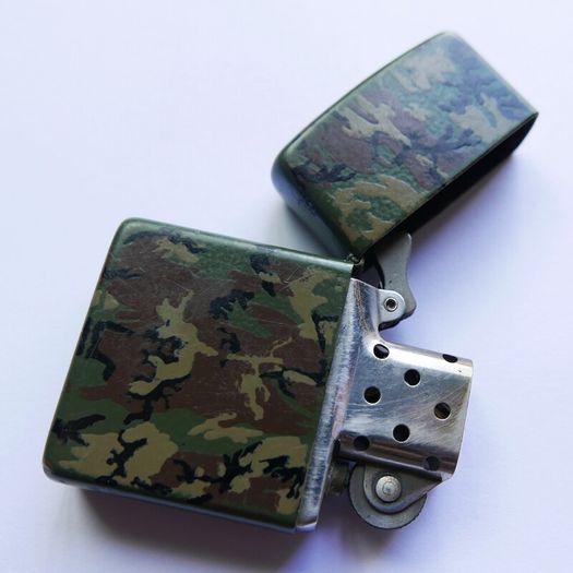 Vintage Zippo Lighter - Camo Camouflage Green Olive Drab Matte Finish