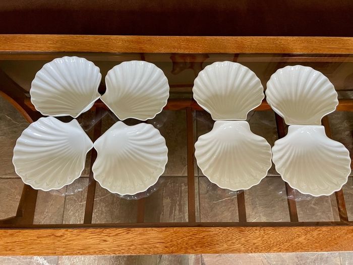 8 Vintage French White Porcelain Scallop Shell Dishes CNP France