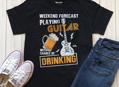Weekend forecast playing guitar with a chance of beer t-shirt