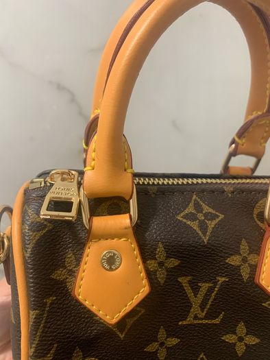 brown  and orange monogram mini speedy bag