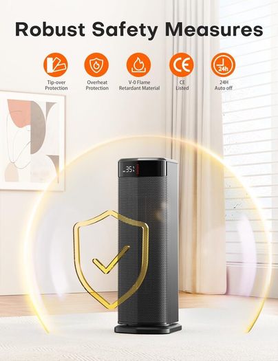 2000W PTC Electric Heater, 4 Modes, Energy Efficient Fan Heater with ECO Mode, Thermostat, 90 Oscillation, 24H Timer, Remote Control, Tip-Over & Overheating Protection for Indoor Use
