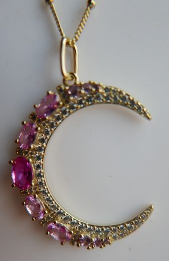 Vintage Sterling Silver 925 Gold Plated Moon Pendant Necklace length 20" - 6,1g