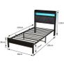 Single Bed Frames with 3ft Upholstered Wooden Two shelf Storage Headboard, Charging Station,LED Lights Image 7