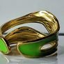 Double Layer Geometric Lime Green & Gold Open Ring Image 4