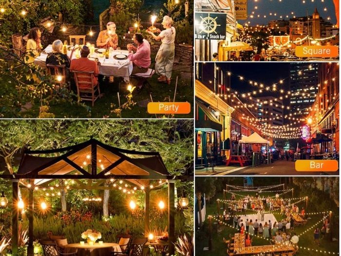 Outdoor Garden Festoon String Lights 36ft Waterproof Outside Gazebo Light Mains Powered with 15+2 Shatterproof G40 LED Bulbs Hanging Patio Lighting for Indoor Cafe Pergola Backyard Balcony (FREE POSTAGE)
