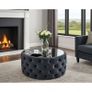 Velvet Button-Tufted Round Coffee Table with Tinted Glass Top Diameter: 80 cm Image 8