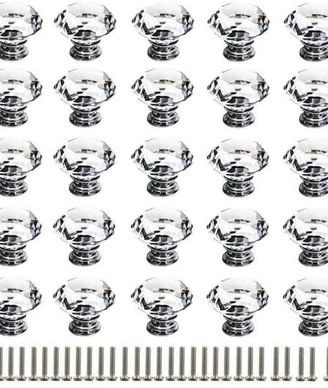 NEW 25Pcs Crystal Door Knob, 30MM Diamond Drawer Knobs Crystal Door Handles Diamond Pulls for Home Kitchen Office Chest Cabinet Drawer