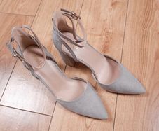 Raid Grey Pointed Toe Ankle Strap Block Heel Court Shoes 7UK/40EU