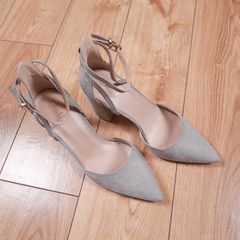 Raid Grey Pointed Toe Ankle Strap Block Heel Court Shoes 7UK/40EU