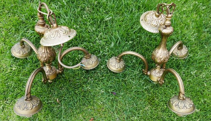 Vintage Solid Bronze Colonial Williamsburg Style Chandeliers, set of 2
