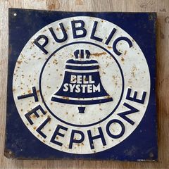 Vintage metal public telephone sign