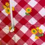 Vintage German 70s sleeping bag 94 cm long 1977 1978 1979 1980 sunflowers red white Image 3