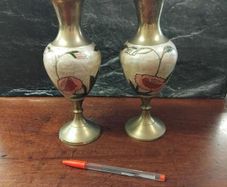 Vintage Brass and Enamel pair