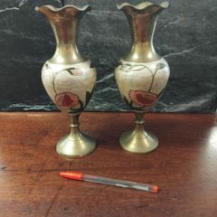 Vintage Brass and Enamel pair