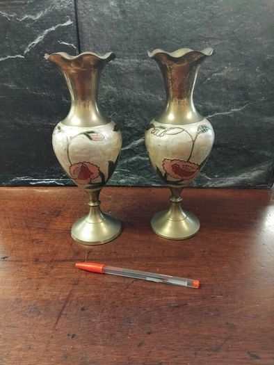 Vintage Brass and Enamel pair