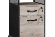 Roll container, filing cabinet, office cabinet with drawers, universal castors, open compartment, steel frame, industrial design, greige black