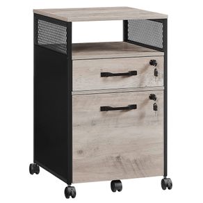 Roll container, filing cabinet, office cabinet with drawers, universal castors, open compartment, steel frame, industrial design, greige black