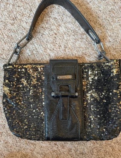Calvin Klein Black and Gold Sequin Shoulder Bag