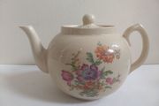 Beautiful Cream-Earthenware Clay Teapot with A Mixed Floral Motif - Pattern Number 6299, Made in the Republic Of Ireland, Circa 1950s