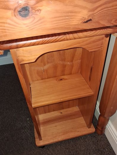 Pine mid-sleeper bed with storage shelf
