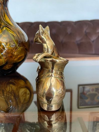 Vintage MCM Solid Brass Small Kitty Cat in a Boot Whimsical Sculpture