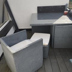 Garden Table and Chairs. 4 Seater Grattan Effect Patio Set. Grey