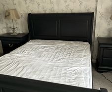 King size sleigh bed frame painted with lockers and lamps