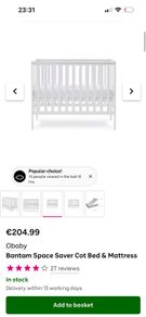 2 Obaby space saver cots and mattress (will sell separately)