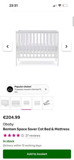 2 Obaby space saver cots and mattress (will sell separately)