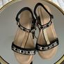 Ladies Black & Gold Low wedge Sandals from Evans Image 3