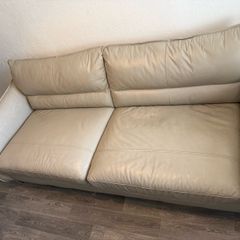 3 Seater Leather Sofa  220cm Neutral Beige