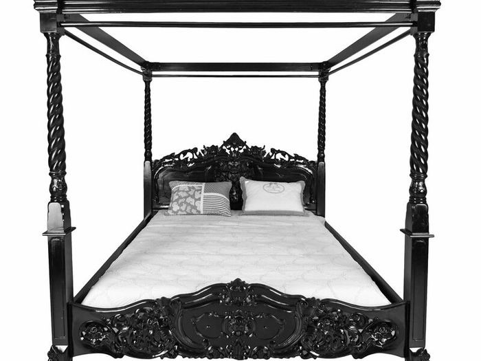 Majestic Black Solid Wood Mahogany Four-Poster Bed Royal Vintage Elegance