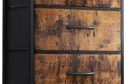 Narrow Chest of Drawers with 4 Drawers, Small Chest of Drawers with Fabric Drawer, Sturdy Steel Frame, Wooden Top, Suitable for Bedroom and Living Room, Retro