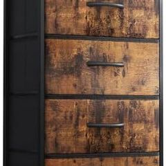 Narrow Chest of Drawers with 4 Drawers, Small Chest of Drawers with Fabric Drawer, Sturdy Steel Frame, Wooden Top, Suitable for Bedroom and Living Room, Retro
