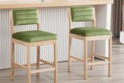 Set of 2 Velvet Bar Stools for Kitchens Vintage Bar Stools Counter Stools with Solid Wood Legs for Dining Room Living Room (Green)