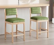 Set of 2 Velvet Bar Stools for Kitchens Vintage Bar Stools Counter Stools with Solid Wood Legs for Dining Room Living Room (Green)