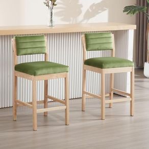 Set of 2 Velvet Bar Stools for Kitchens Vintage Bar Stools Counter Stools with Solid Wood Legs for Dining Room Living Room (Green)